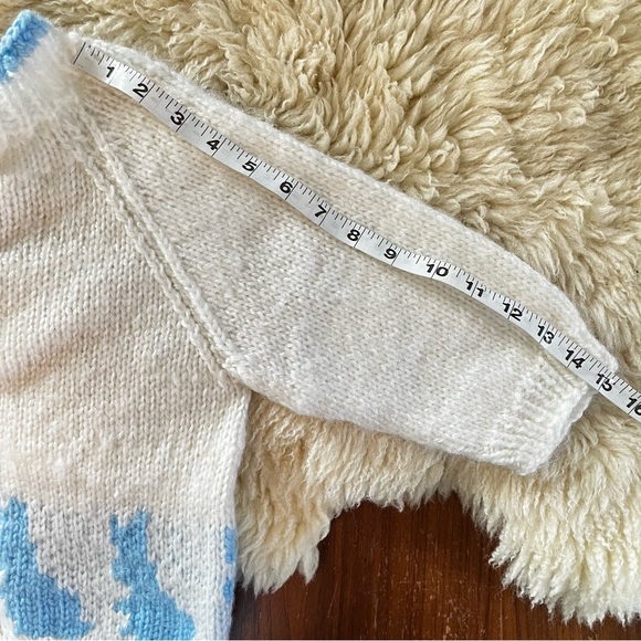 Handmade Knit Blue Bunny Rabbit Zip Up White Sweater Jacket Coat Child 4T 5T - Picture 5 of 13